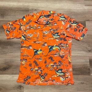 Vintage Polo Ralph Lauren Loop Collar Hawaiian Camp Shirt Men’s Medium Orange